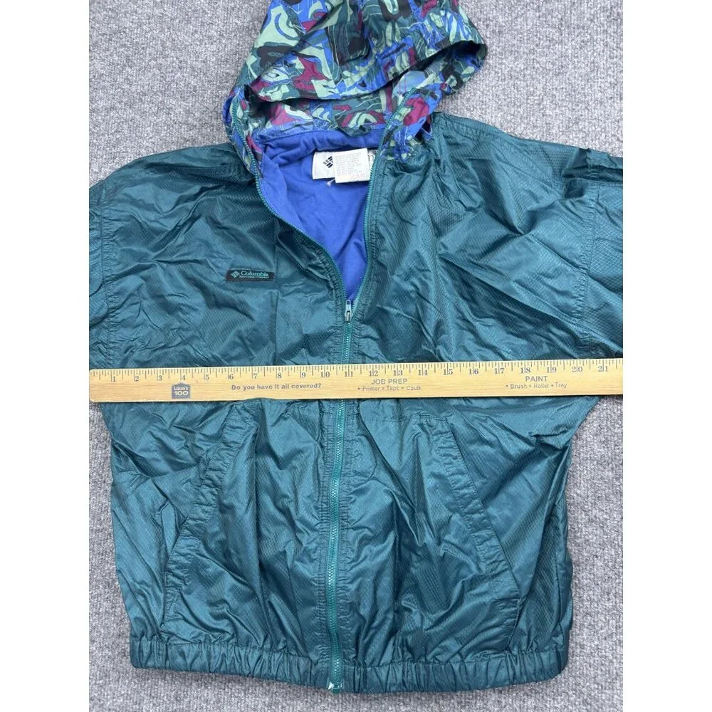 Columbia Jacket Youth 14/16 Green Nylon Hooded Windbreaker Lined‎ 90s Colorblock